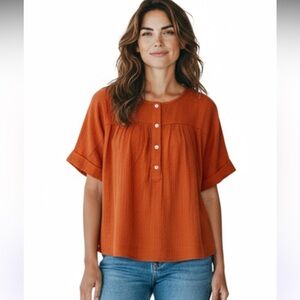 Orange Button-Up Blouse